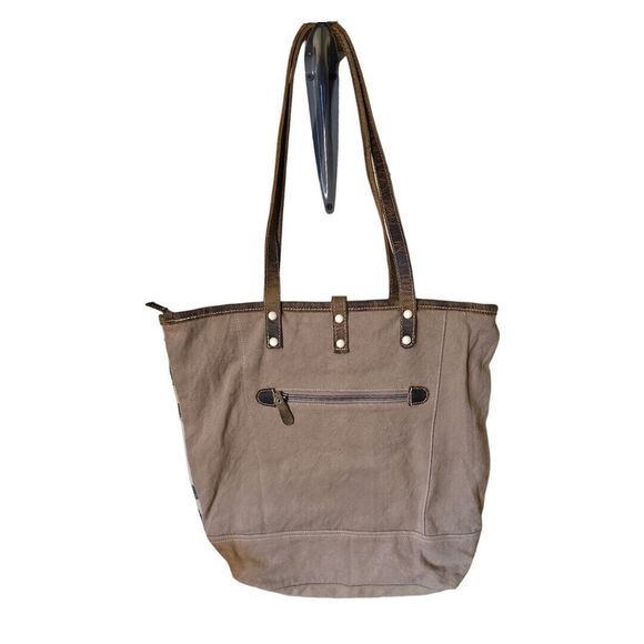 MYRA BAG Purse Canvas Leather YELLOW PATCHY Native Design Canvas Tote Bag - Picture 2 of 6